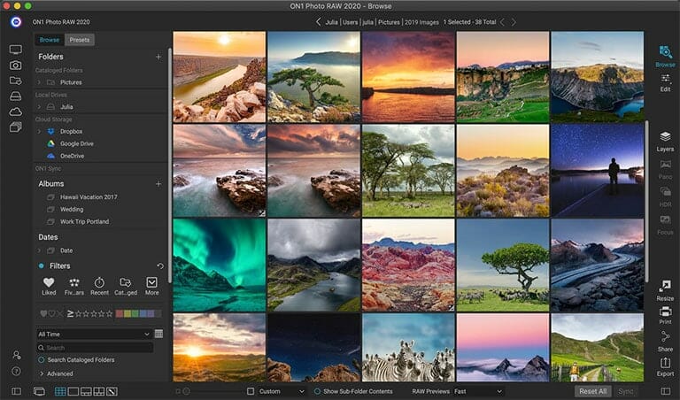 6. ON1 Photo RAW: Comprehensive photo editing and organization software